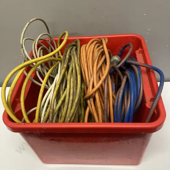 Assorted Extension Leads In Red Bin